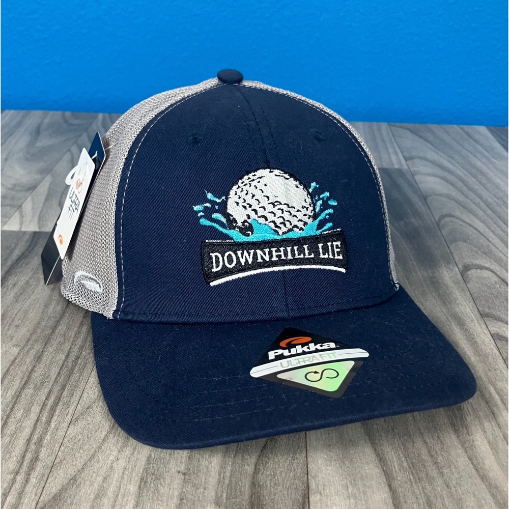 Pukka Downhill Lie Trucker Hat Cap Mens Blue Gray Ultra-Fit Embroidered Meshback